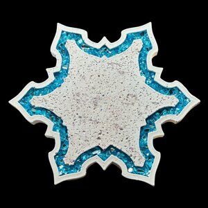Blue Snowflake Eco Resin Vanity Tray with Glass Border | Jewelry Tray